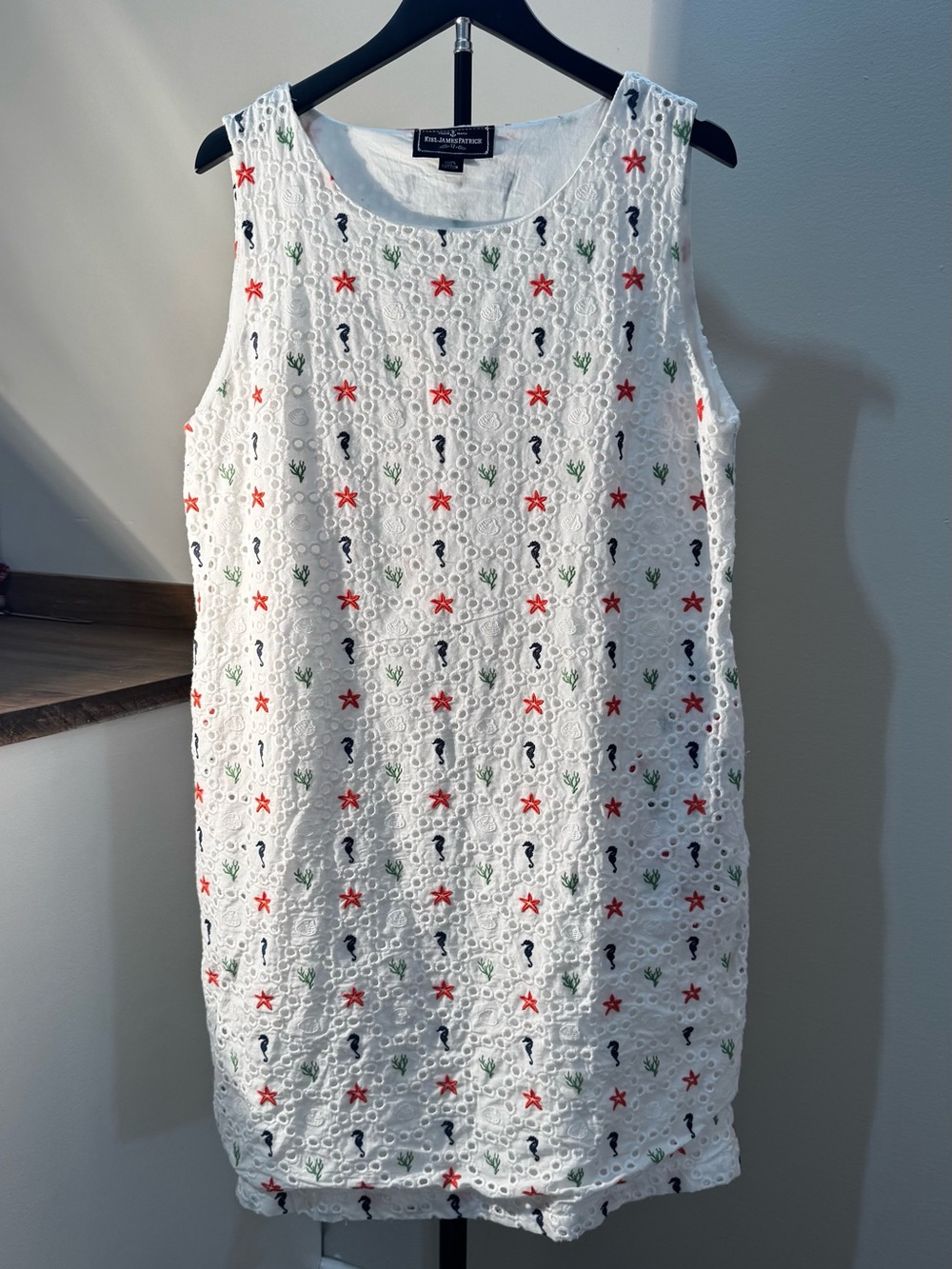 Kiel James Patrick White Embroidered Nautical Eyelet Shift Dress